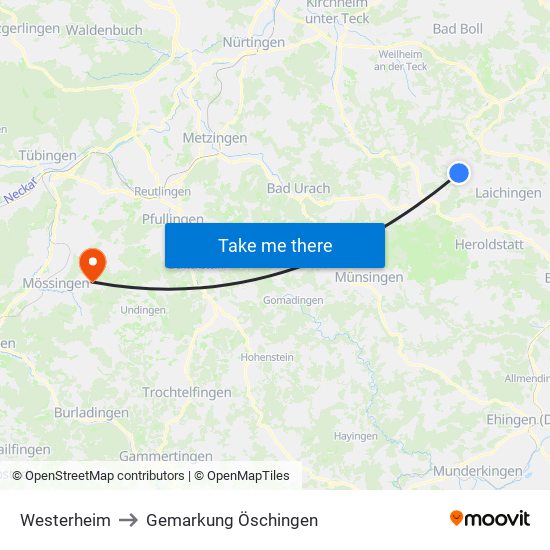 Westerheim to Gemarkung Öschingen map