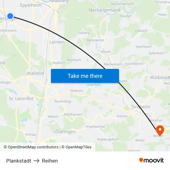 Plankstadt to Reihen map