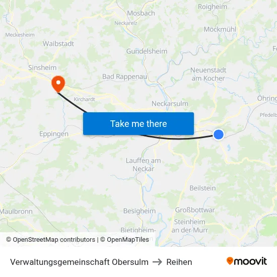 Verwaltungsgemeinschaft Obersulm to Reihen map