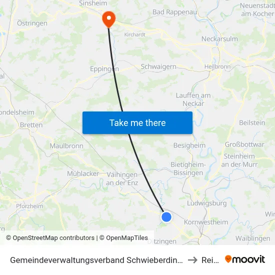 Gemeindeverwaltungsverband Schwieberdingen-Hemmingen to Reihen map