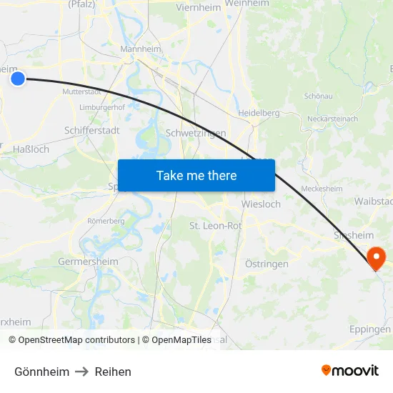 Gönnheim to Reihen map