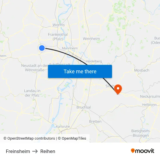 Freinsheim to Reihen map