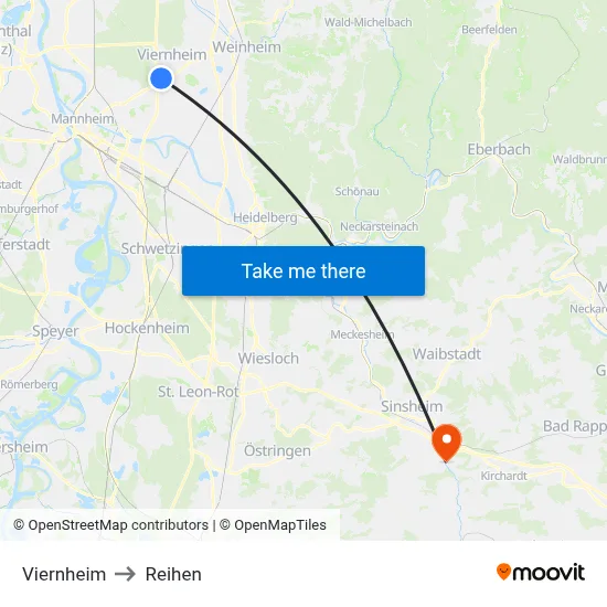 Viernheim to Reihen map