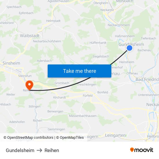 Gundelsheim to Reihen map