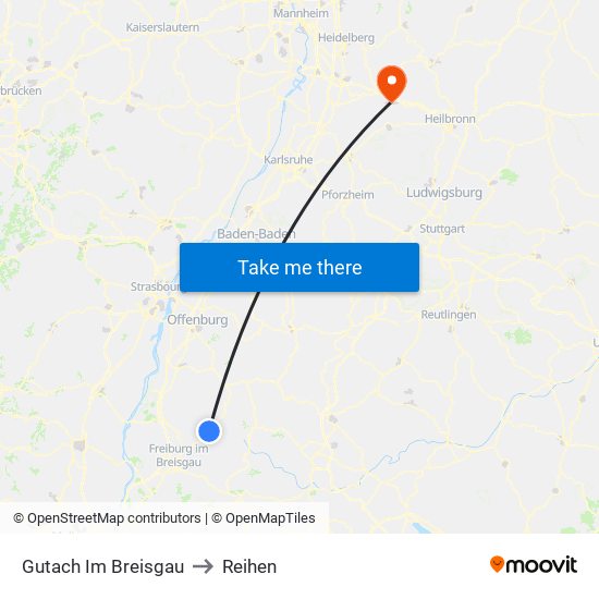 Gutach Im Breisgau to Reihen map