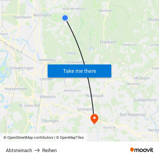 Abtsteinach to Reihen map