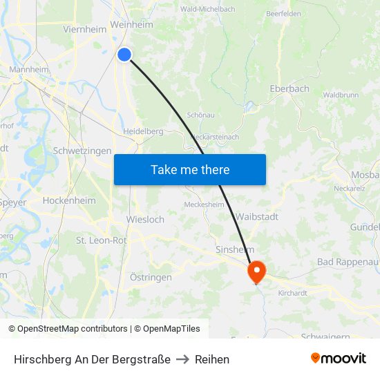 Hirschberg An Der Bergstraße to Reihen map