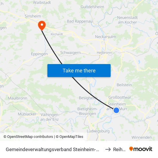 Gemeindeverwaltungsverband Steinheim-Murr to Reihen map