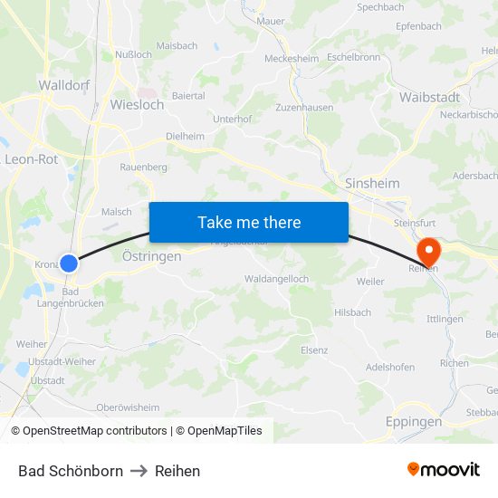 Bad Schönborn to Reihen map