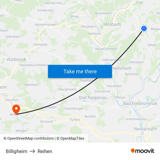 Billigheim to Reihen map