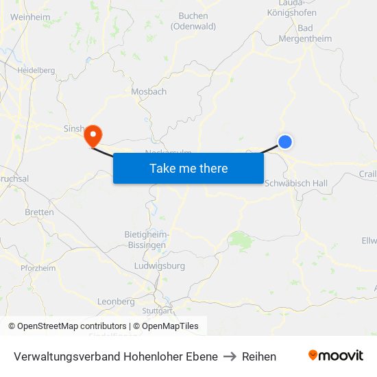 Verwaltungsverband Hohenloher Ebene to Reihen map