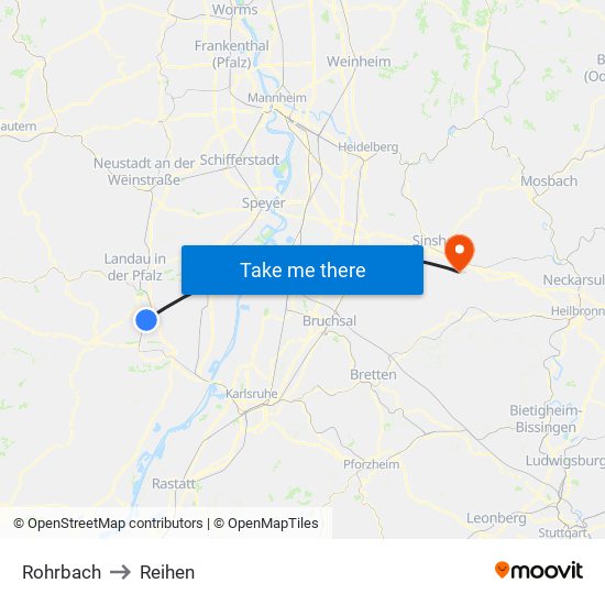 Rohrbach to Reihen map
