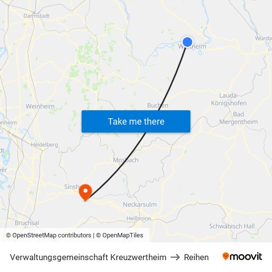 Verwaltungsgemeinschaft Kreuzwertheim to Reihen map