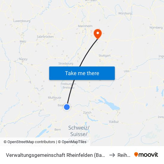 Verwaltungsgemeinschaft Rheinfelden (Baden) to Reihen map