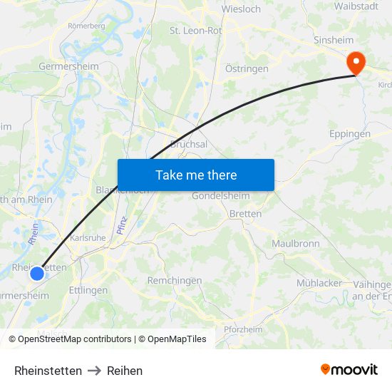 Rheinstetten to Reihen map