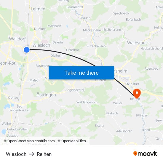 Wiesloch to Reihen map