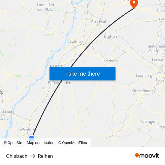 Ohlsbach to Reihen map