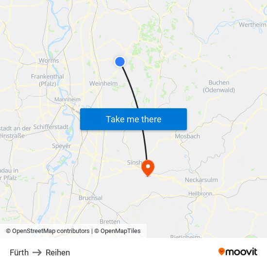 Fürth to Reihen map