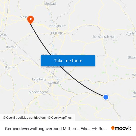 Gemeindeverwaltungsverband Mittleres Fils-Lautertal to Reihen map