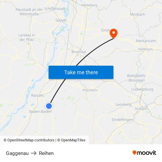 Gaggenau to Reihen map