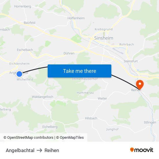 Angelbachtal to Reihen map