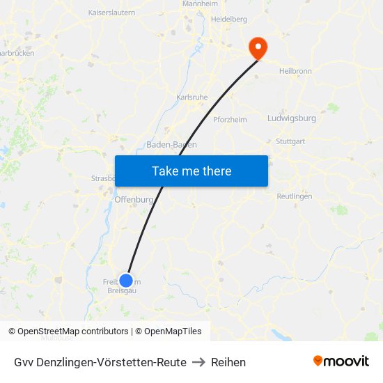 Gvv Denzlingen-Vörstetten-Reute to Reihen map