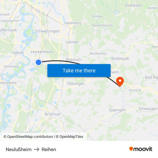 Neulußheim to Reihen map