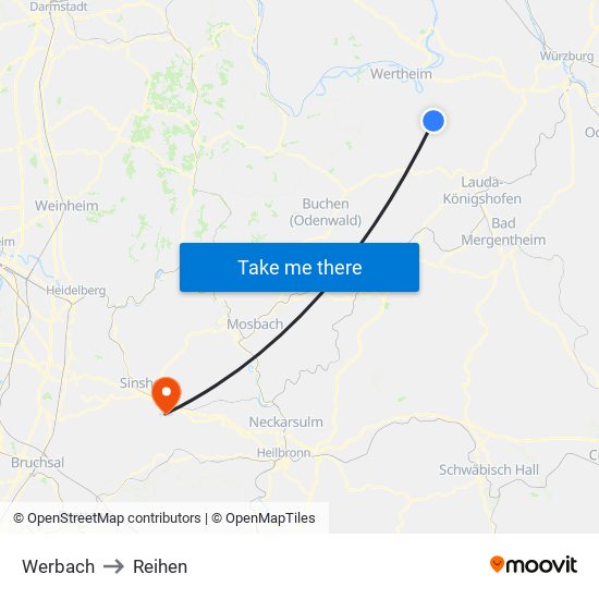 Werbach to Reihen map