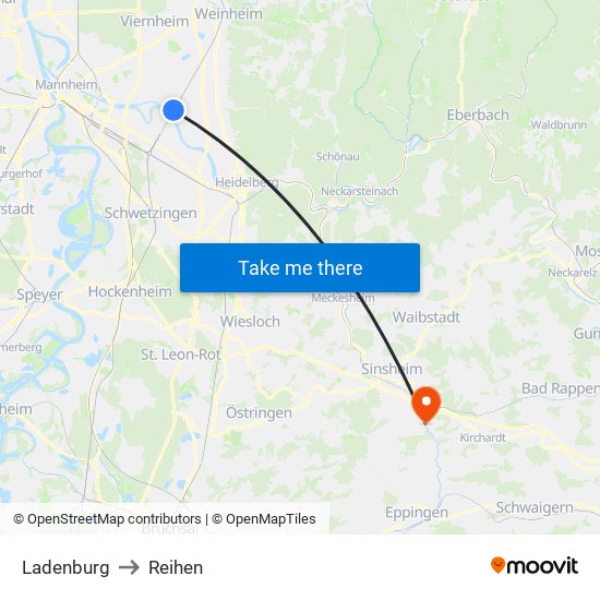 Ladenburg to Reihen map