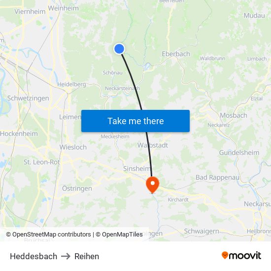 Heddesbach to Reihen map