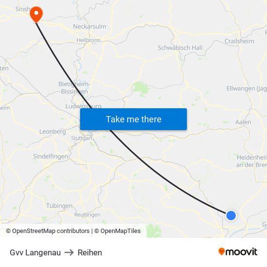 Gvv Langenau to Reihen map