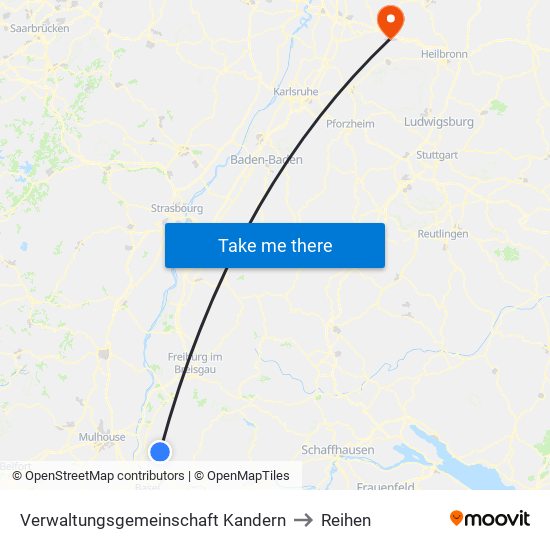 Verwaltungsgemeinschaft Kandern to Reihen map