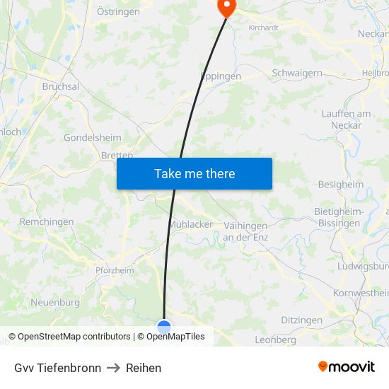 Gvv Tiefenbronn to Reihen map
