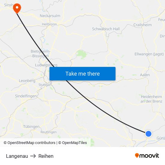 Langenau to Reihen map