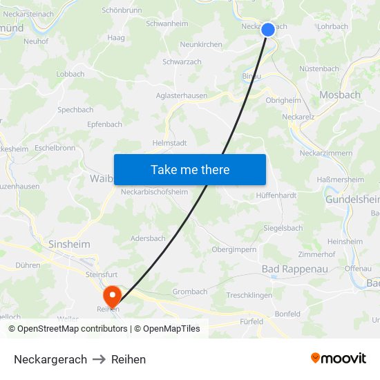 Neckargerach to Reihen map