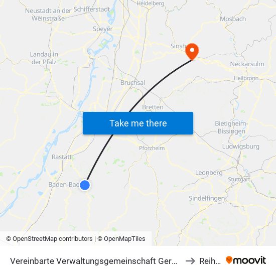 Vereinbarte Verwaltungsgemeinschaft Gernsbach to Reihen map