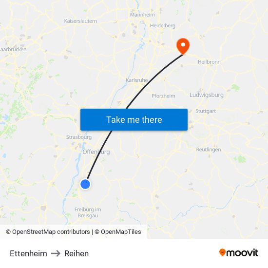 Ettenheim to Reihen map