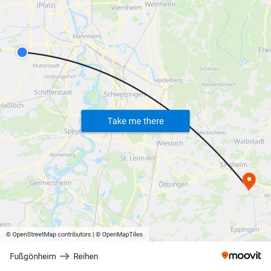 Fußgönheim to Reihen map