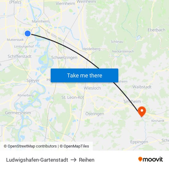 Ludwigshafen-Gartenstadt to Reihen map