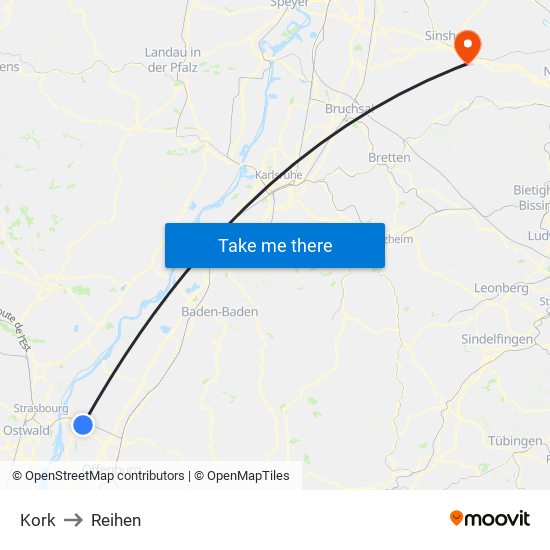 Kork to Reihen map