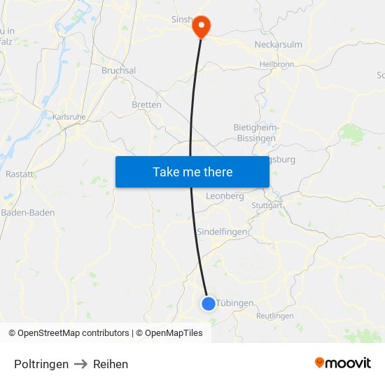 Poltringen to Reihen map