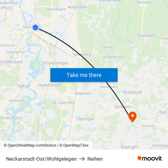 Neckarstadt-Ost/Wohlgelegen to Reihen map