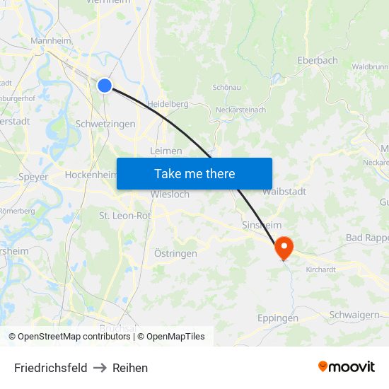 Friedrichsfeld to Reihen map