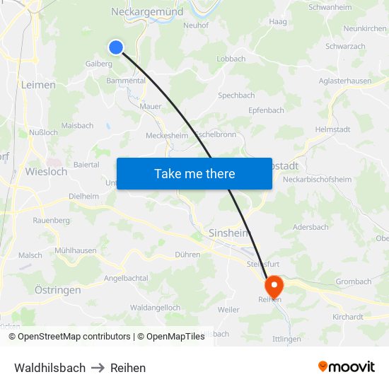 Waldhilsbach to Reihen map