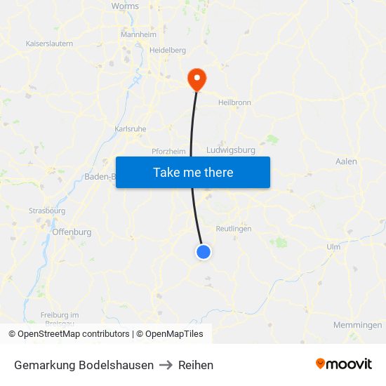 Gemarkung Bodelshausen to Reihen map