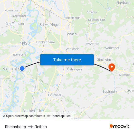 Rheinsheim to Reihen map