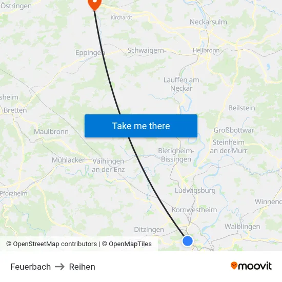 Feuerbach to Reihen map