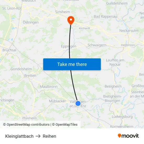 Kleinglattbach to Reihen map