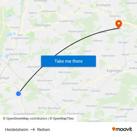 Heidelsheim to Reihen map