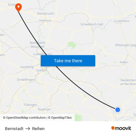 Bernstadt to Reihen map